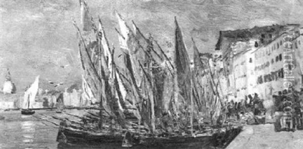 Fishing Boats, Venice Oil Painting - George Sherwood Hunter
