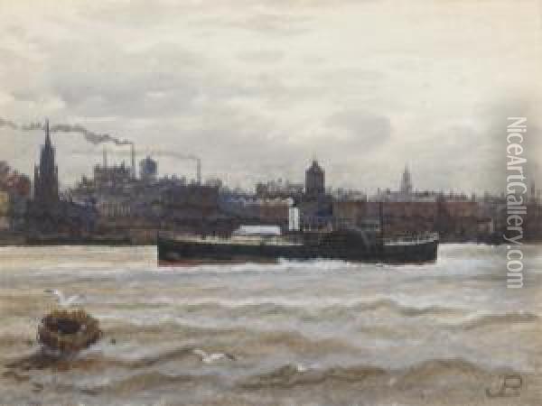 The River Mersey; And The Isle Of Man Packet Paddlesteamer In Themersey Oil Painting - John Boydel