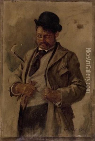 Man With A Walking-stick Oil Painting - Mor Karvaly