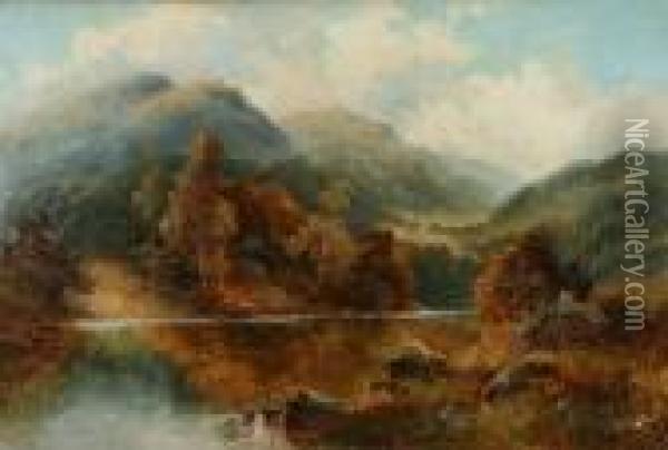 An Autumn Landscape With Lake And Mountains Oil Painting - Daniel Sherrin