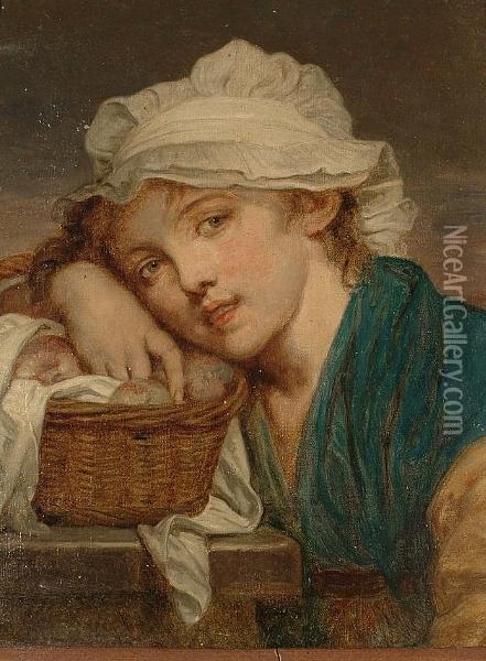 Portrait Of A Young Girl In A White Cloth Cap Oil Painting - Jean Baptiste Greuze