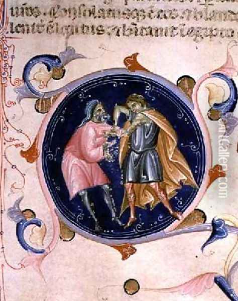 Miniature of two men quarrelling from the Bible of Charles V of Valois Oil Painting - Bernardino da Modena