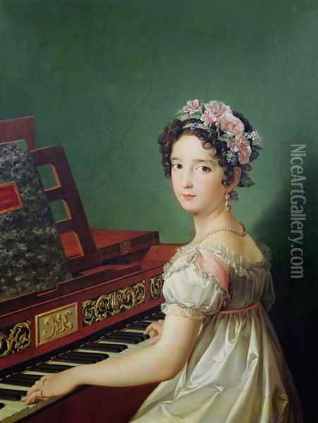 The Artists Daughter at the Clavichord Oil Painting - Zacarias Gonzalez Velazquez