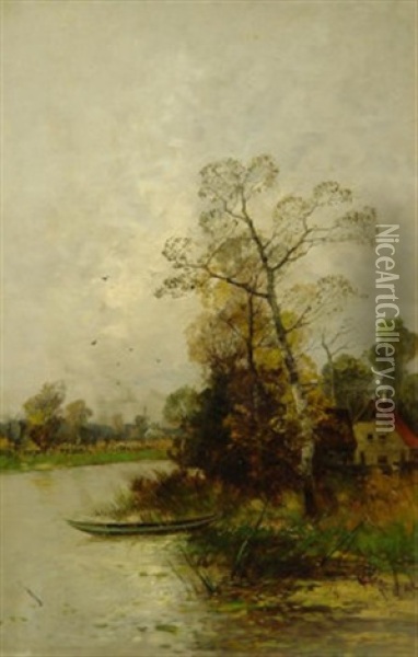 Stiller Herbsttag. Bauernkaten Am Ufer Eines Fluslaufes Oil Painting - Heinz Flockenhaus