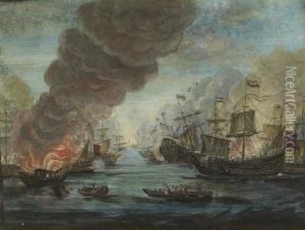 Anglo-dutch War, In The Midst Of Battle Oil Painting - Henri-Desire Van Blarenberghe