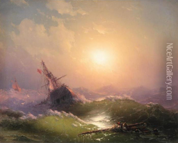 Shipwreck At Sunset Oil Painting - Ivan Konstantinovich Aivazovsky