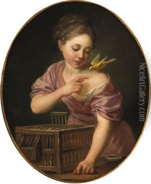 A Girl With A Canary And An Open Cage Oil Painting - Jean Baptiste Greuze