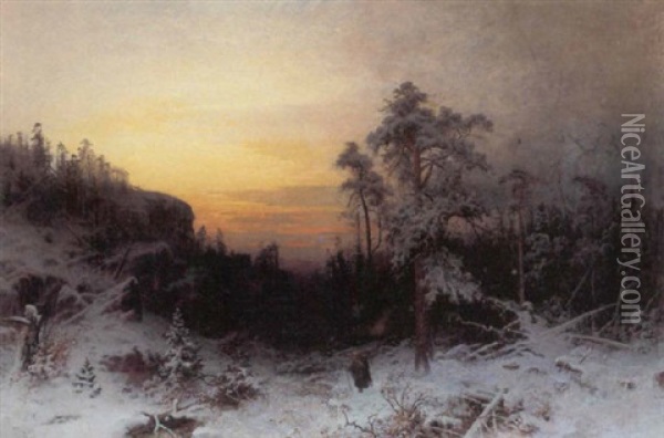 Sen Eftermiddag I Skoven, Vinter Oil Painting - Lotten von Gegerfeldt