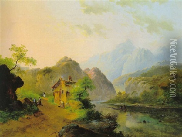 Ansicht Von Altenahr Mit Reisenden Oil Painting - Frederik Marinus Kruseman