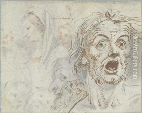 A Man Screaming, And Studies Of 
The Virgin And Other Figures; And Aportrait Of A Man, And The Madonna 
And Child Oil Painting - Federico Zuccaro