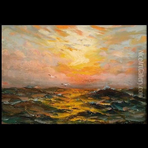 Sunset At Sea Oil Painting - Richard Dey de Ribcowsky