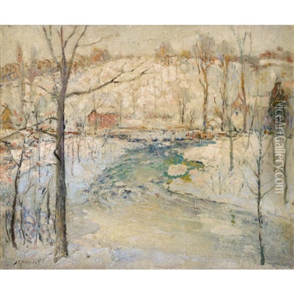 Trout Stream, Winter Oil Painting - Frederick R. Wagner