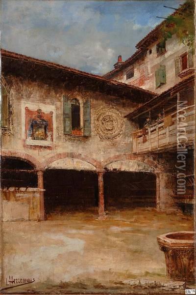 Cour Animee En Italie Oil Painting - Lievin Herremans