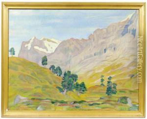 Panorama With Mountains Oil Painting - Emil Cardinaux