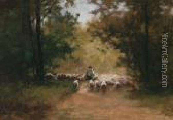 Shepherd And His Flock Returning Home Oil Painting - Antal Neogrady