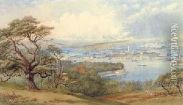 View Of Devonport And Stonebridge From Mount Edgecombe Park Oil Painting - Philip Mitchell