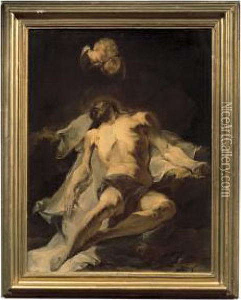Cristo Pianto Dagli Angeli Oil Painting - Giuseppe Bazzani