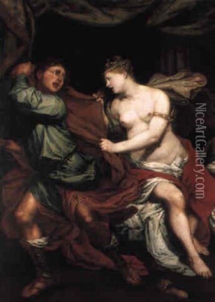 Joseph And Potiphar's Wife Oil Painting - Giovanni Battista Langetti