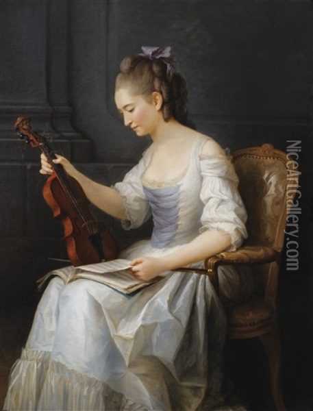 Portrait D'une Violoniste Oil Painting - Anne Vallayer-Coster