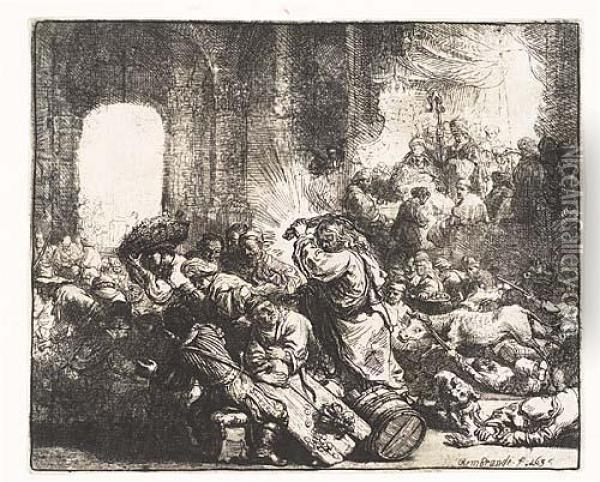Christ Driving The Money Changers From The Temple<</b> Oil Painting - Rembrandt Van Rijn