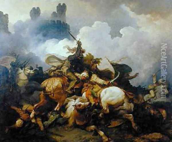 Battle Between Richard I Lionheart 1157-99 and Saladin 1137-93 in Palestine Oil Painting - Philip Jacques de Loutherbourg