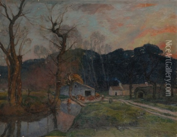 Atour De La Ferme, 1918 Oil Painting - Auguste Louis Lepere