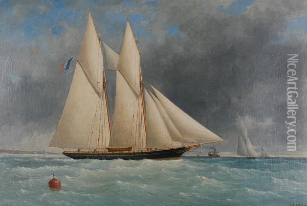 A Schooner And Other Shipping Heading Out Tosea Oil Painting - Charles Leduc