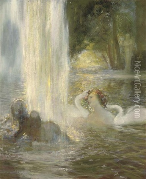 Reverie In The Fountain Oil Painting - Gaston La Touche