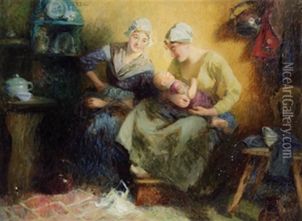 Die Verliebte Mutter, Die Wehmutige Tante Oil Painting - Carl Duxa