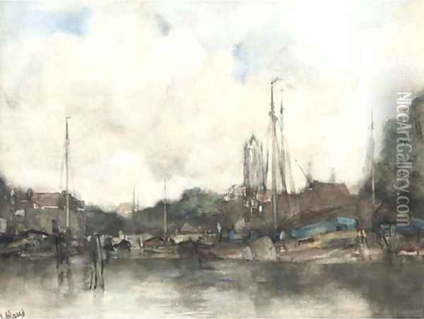 A view of a Dutch harbour town Oil Painting - Jacob Henricus Maris