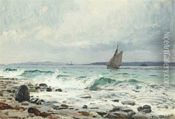 Seascape With Waves And Sailing Ship Oil Painting - Christian Ferdinand Andreas Molsted