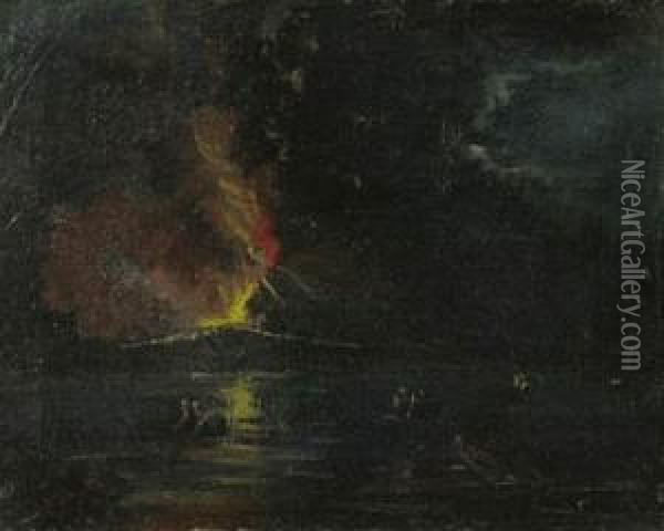 Notturno Con L'eruzione Del Vesuvio Oil Painting - Salvatore Fergola