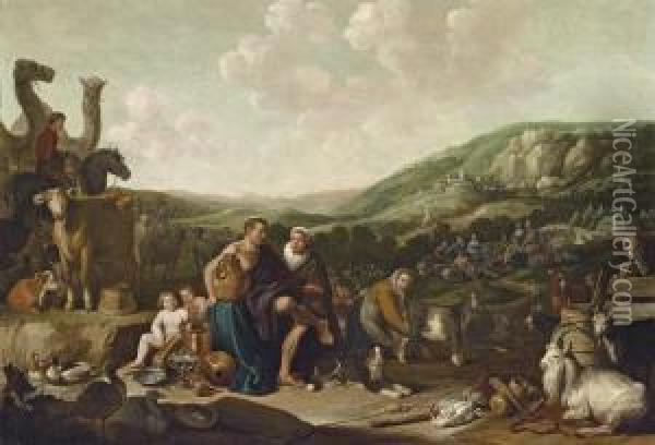 Jacob And Rachel With The Flocks Of Laban Oil Painting - Cornelis Saftleven