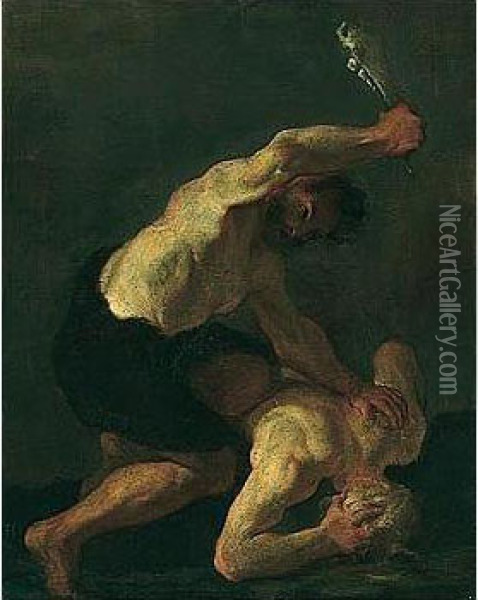 Cain Slaying Abel Oil Painting - Pierre Louis Cretey