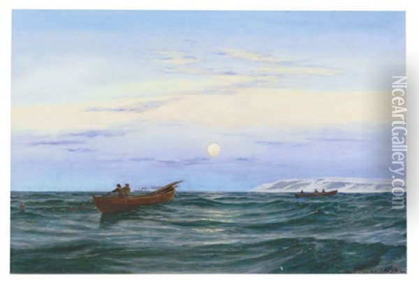 Fischerboote Vor Der Nordseekuste Bei Schottland Oil Painting - Andreas Christian Riis Carstensen