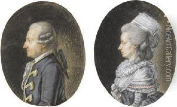 A Pair Of Profile Portraits Of A Lady And Gentleman, Halflength Oil Painting - Valliere