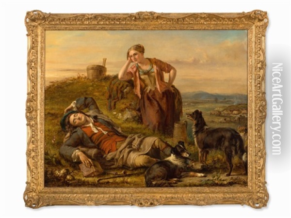 Sleeping Shepherd, Scotland Oil Painting - Gourlay Steell