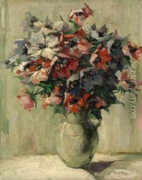 Mosson, George: Flowers, 1924. Oil On Canvas.signed And Dated. - Restored. Minimally Stained Oil Painting - Georges Mosson