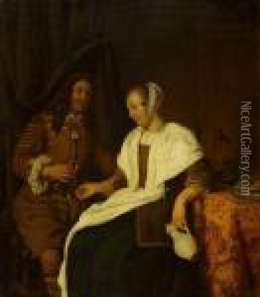 Mann Und Frau In Einem Interieur. Oil Painting - Gabriel Metsu