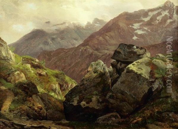 Paysage De Montagne Oil Painting - Alexandre Calame