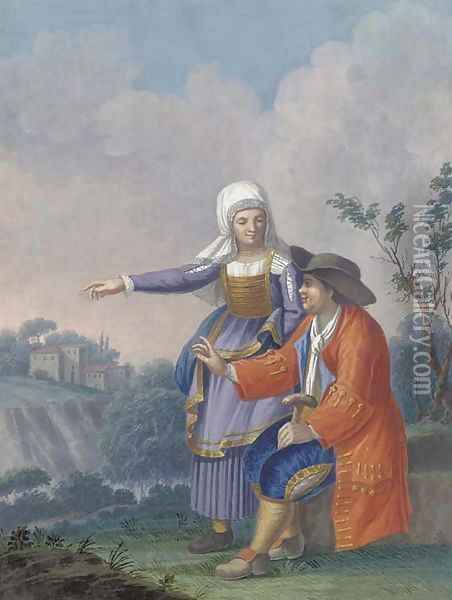 A gentleman and his wife in a landscape Oil Painting - Alessandro D'Anna