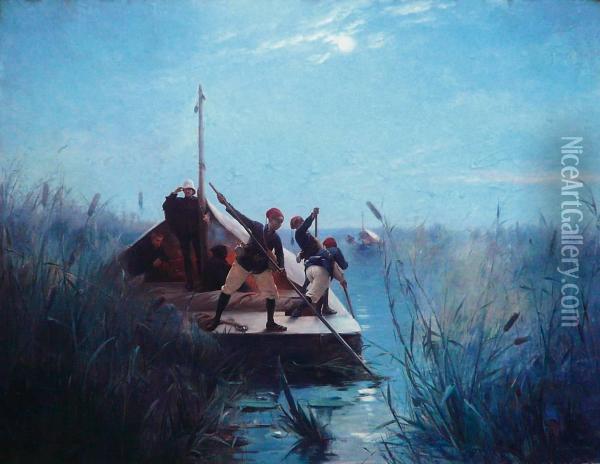 Marchandet Sa Mission Dans Les Marais Du Bahr-el-ghazal Oil Painting - Ernest Jean Delahaye