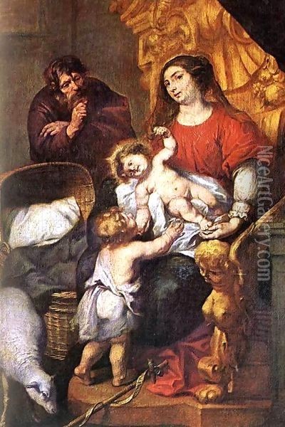 Holy Family Oil Painting - Pedro de Moya