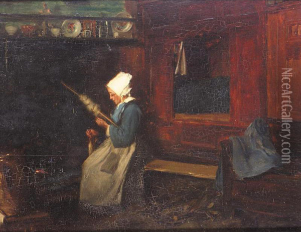 Lady At The Loom Oil Painting - Alfred Victor Fournier