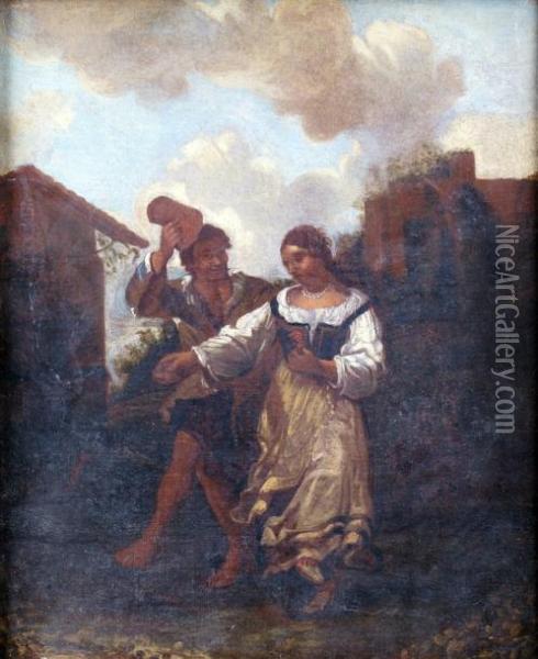 Couple De Danseurs Dans Un Paysage Oil Painting - Jan Miel