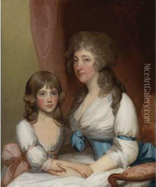 Portrait Of Mrs. Samuel Dick And Her Daughter Oil Painting - Gilbert Stuart