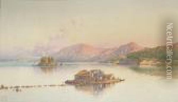 View Of Corfu With Pontikonissi And Vlacherna Oil Painting - Spyridon Scarvelli