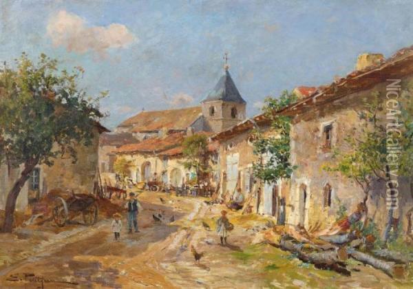 Village Lorrain Oil Painting - Edmond Marie Petitjean