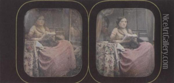 Female Model Draped In A Gossamer Shawl Oil Painting - Auguste Belloc