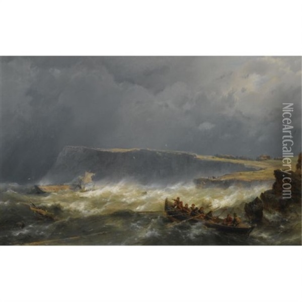 A Ship Wreck Off The Coast Oil Painting - Hermanus Koekkoek the Elder